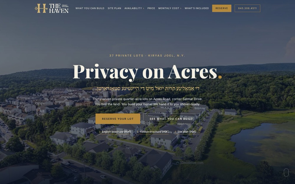 The Haven website: private lots in Kiryas Joel