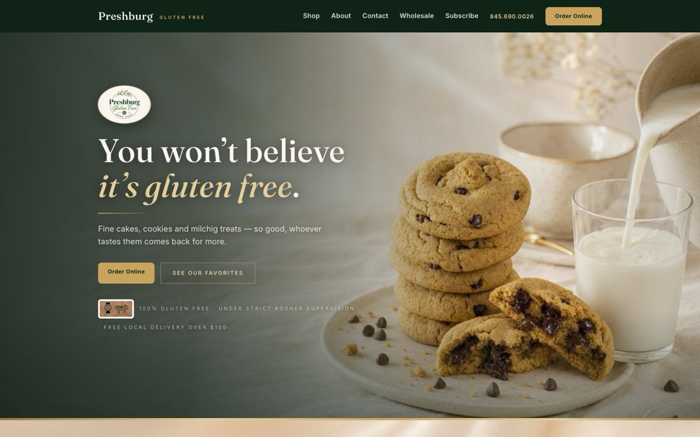 Preshburg Gluten Free website: an online bakery store