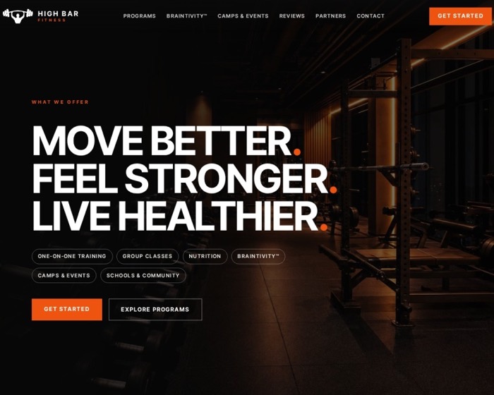 High Bar Fitness website