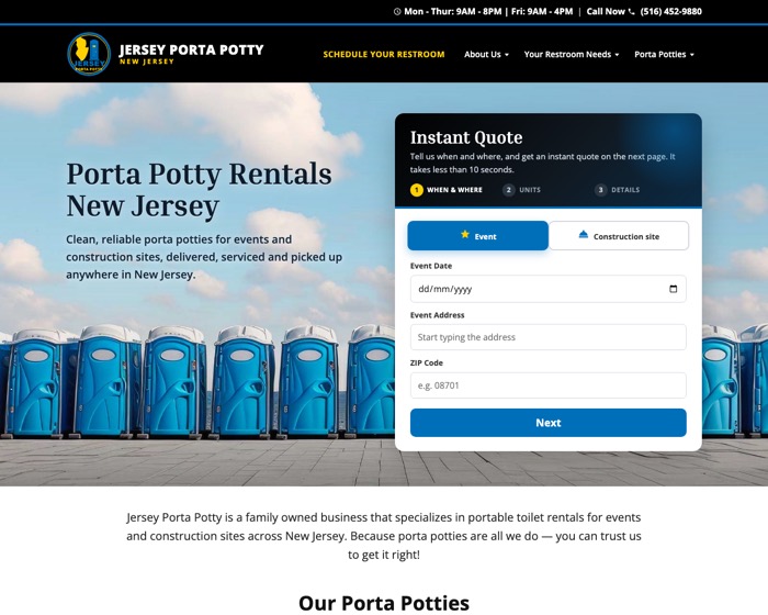 Jersey Porta Potty website by BH Web Solutions