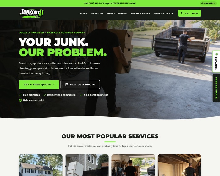 JunkOutLI website by BH Web Solutions
